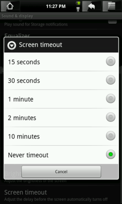 Screen timeout