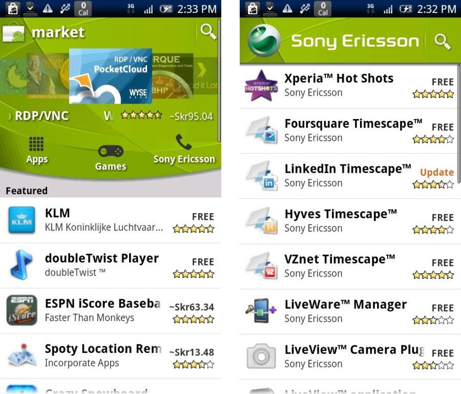 Android Market Sony Ericsson Channel