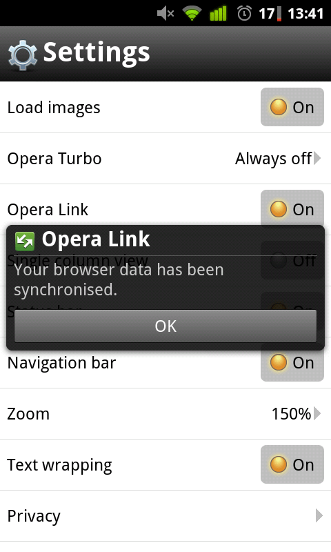Opera Link Synced Opera Link Synced