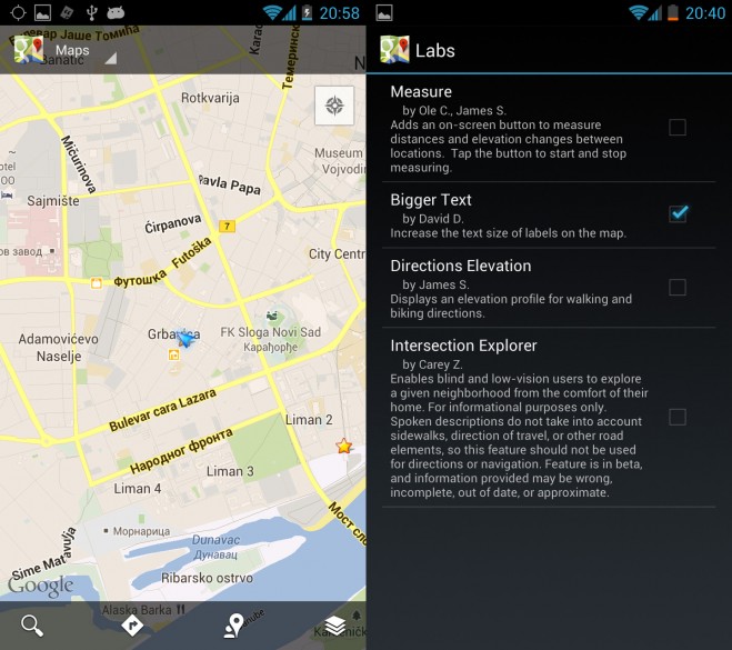 Google Maps Labs - Bigger Text