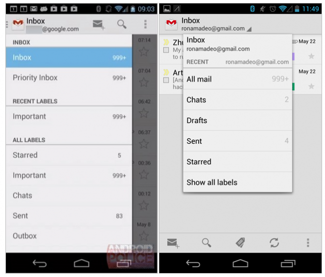 Android Police Gmail comparison