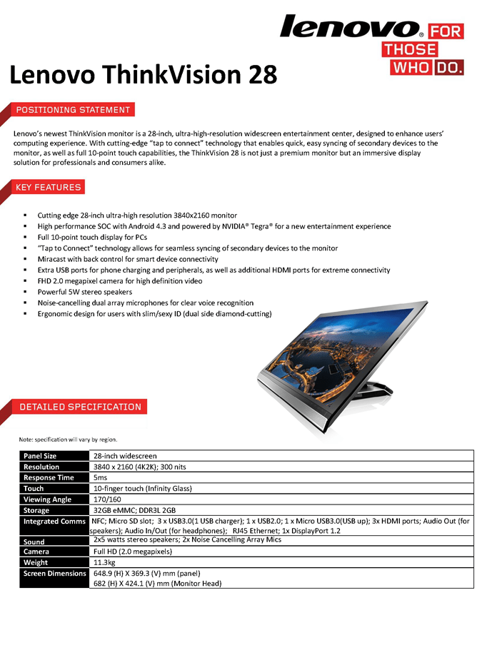 Lenovo ThinkVision 28 specsheet