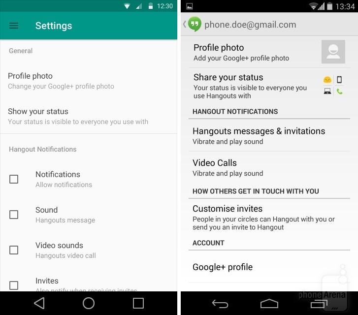 Google Hangouts settings