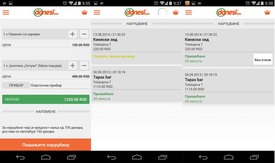 Donesi.com app dodavanje u korpu