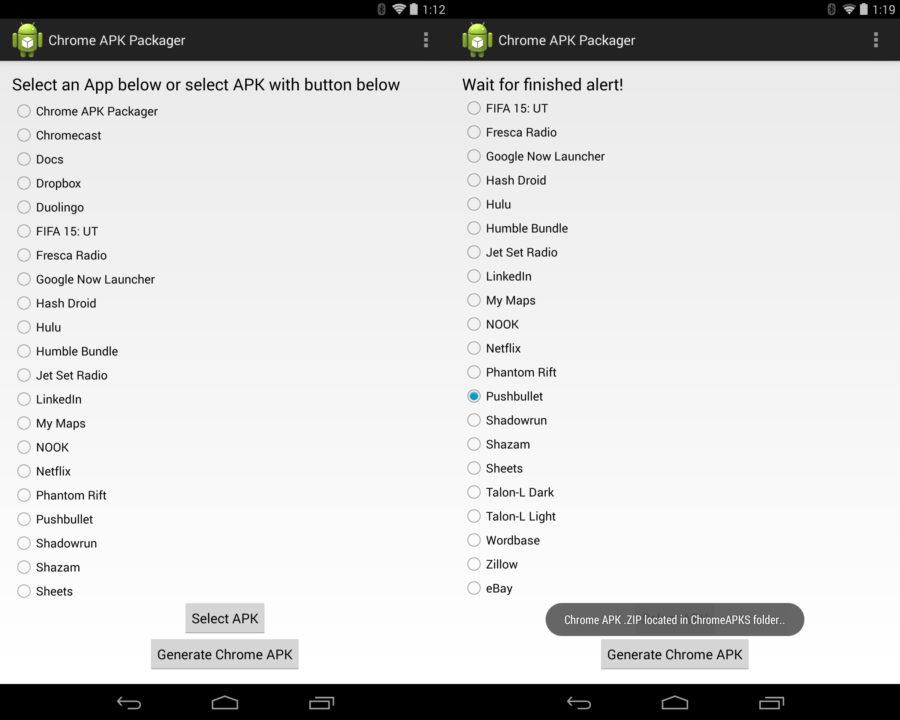 Chrome APK Packager