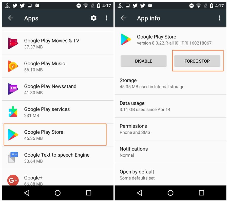 force stop google play store