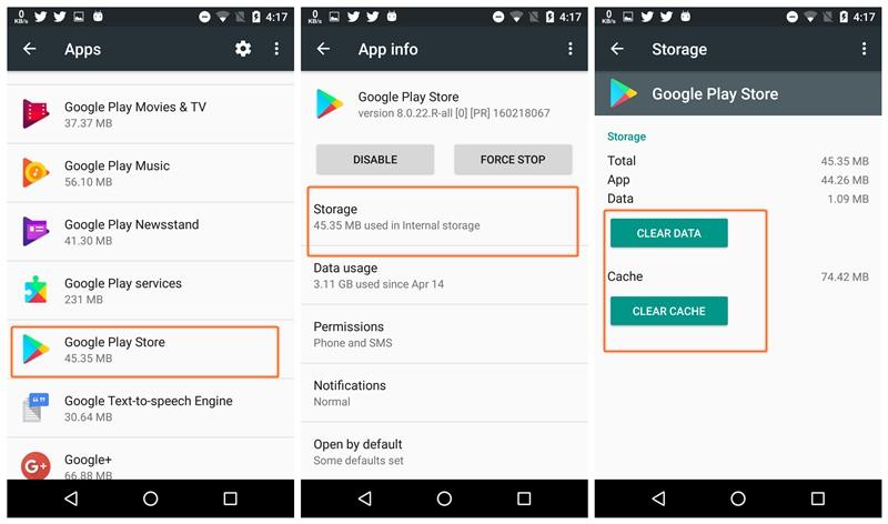 google play store clear cache error 927