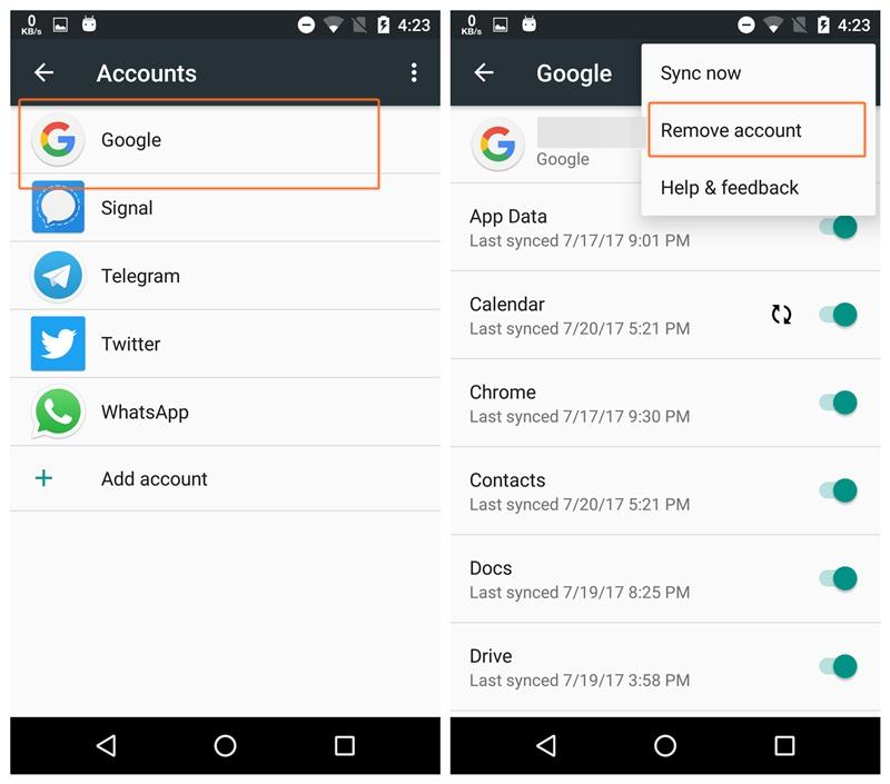 remove google account