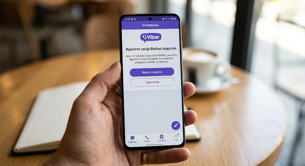 Ekran telefona sa Viber logotipom i praznom listom ćaskanja