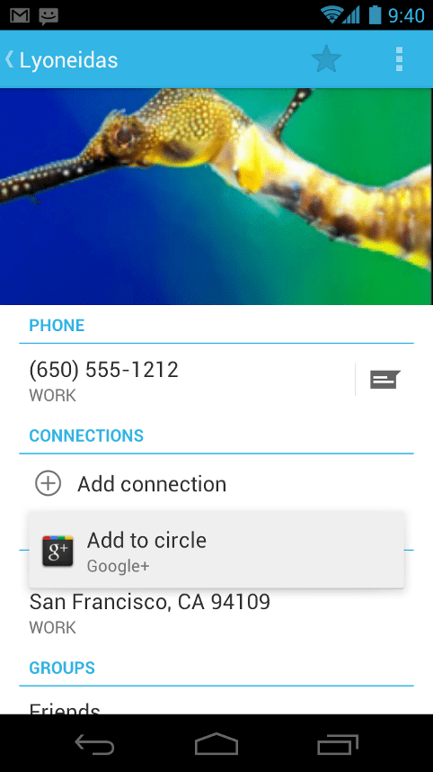 Android ICS contact connect