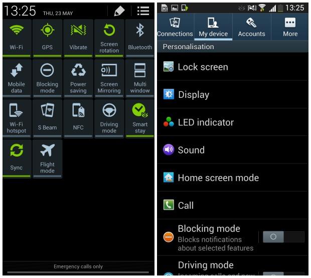 Galaxy S3 quick settings my device