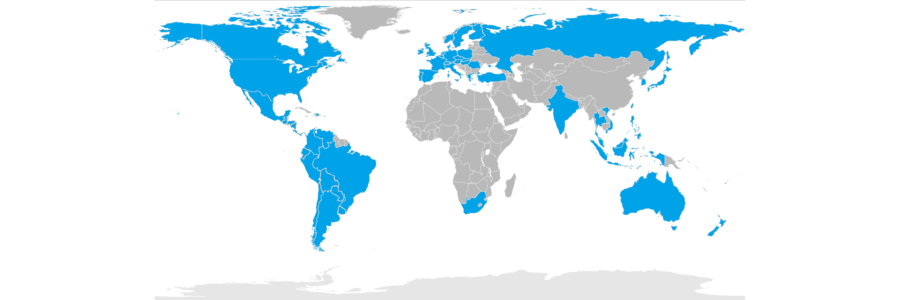 World map of countries where Google Play Books are available