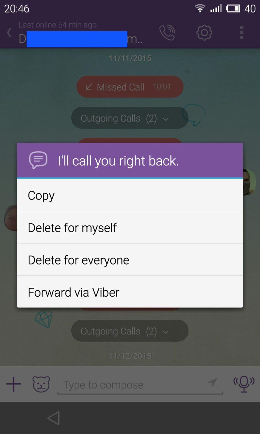Viber delete message